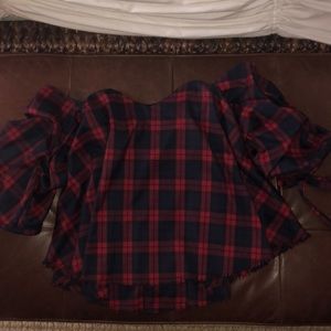 do & be Plaid Off the Shoulder Blouse